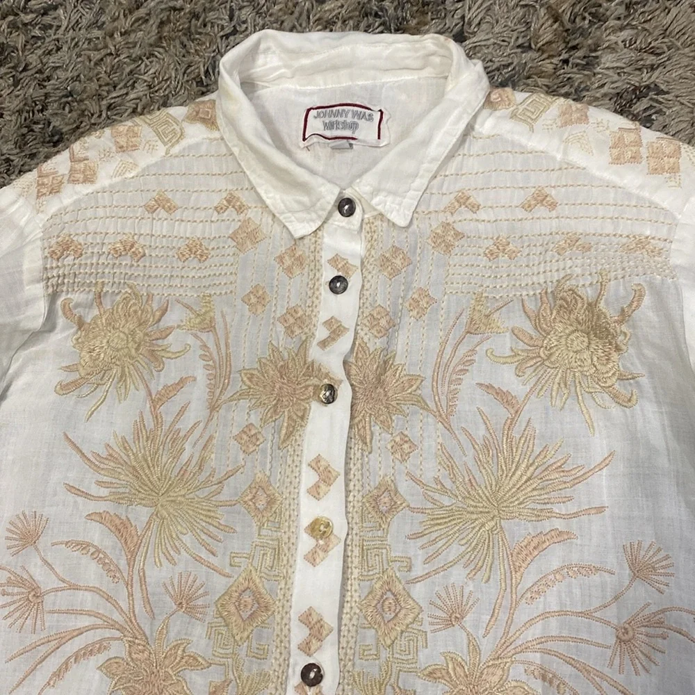 Johnny Was Devere Kimono Sleeve 100% Ramie embroidered button down blous… - Picture 4 of 15